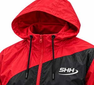 Ensemble de survêtement coupe-vent à capuche rouge et noir pour homme, veste légère à fermeture éclair intégrale et pantalon de jogging, vêtements de sport d'extérieur - Product Image 4