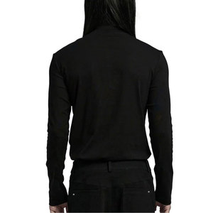 High Demanding Black Gothic Punk Mesh Splicing Long Sleeve Stand-Up Collar Dark T-<b>Shirt</b> Men Top Factory Supplies - Product Image 3
