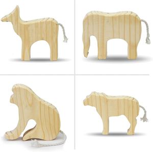 Figurines d'animaux en bois sculptées à la main, artisanat en bois, décoration autoportante pour la maison, lot de 4, jouet éducatif en bois. - Product Image 1