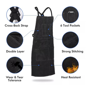 Delantal de Soldadura de Cuero Vacuno de Alto Rendimiento con Bolsillos Ajustables, Anticorte, Ropa de Trabajo para Bomberos, Duradero - Product Image 3