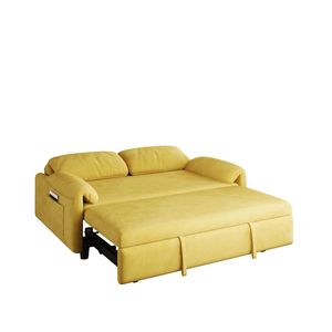 Elegante Divano Letto in Velluto Giallo a Doppio Uso, Trasformabile in Letto Estraibile per Soggiorno - Product Image 4