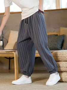 Jogger Pants Summer Stripe Casual Jogger Pants Men Ice silk Baggy <b>Trousers</b> Male Walking Wide leg Loose Sweatpants - Product Image 4
