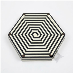 Handmade Modern Geometric Hexagonal Marble Effect Bone Inlay <b>Decorative</b> Tray Abstract Pattern <b>Panel</b> Design Single Piece - Product Image 3