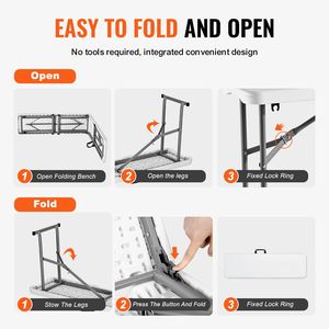 Panca da Campeggio Portatile da 1,8 m, Seduta Pieghevole in HDPE per Picnic e Feste all'Interno/Esterno - Product Image 5