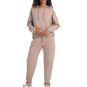 Ensemble de survêtements pour femmes en coton 100% personnalisé OEM, coupe oversize, couleur unie, respirant, prix de gros - Product Image 1