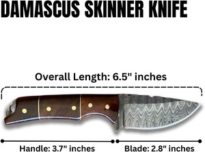 มีดล่าสัตว์เหล็กดามัสกัสทำมือแบบดรอปพอยต์ พร้อมด้ามไม้และปลอกหนัง - Product Image 3