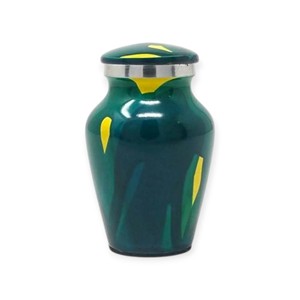 Elegant Deep Green Art Glass Cremation Urn with Yellow Accent Handmade <b>Memorial</b> Urn for Ashes - Product Image 1