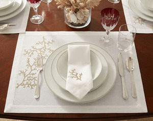 Ensemble de sets de table et de serviettes personnalisés en broderie or corail, luxe, en lin/coton blanc, pour la maison, la cuisine, le restaurant, lavables - Product Image 3
