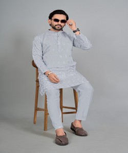 Kurta Pajama en coton et soie brodé pour homme, tenue traditionnelle de mariage ethnique Inde Pakistan 85414 SWASTIK- TOXIC 2 - Product Image 1