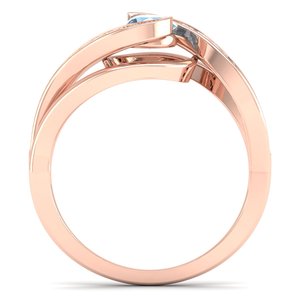 Bague REYES au design élégant en or massif 14 carats avec pierre précieuse aigue-marine ronde de 0,5 carat, moissanite de haute qualité, cadeaux de mariage, bijoux - Product Image 4