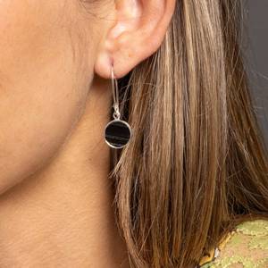 Black Obsidian Drop <b>Earrings</b> 925 Sterling Silver Long Circle Design Trendy Minimalist Wedding & Party Jewelry Women/Unisex - Product Image 6