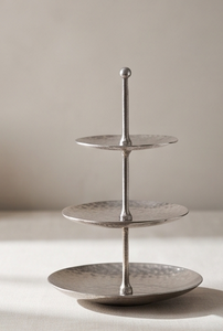 Multi Functional 3 Layer Silver Metal Cake Stand Round Hammered Serving Tray Ball Finial Handle Pastry Display Stand - Product Image 2