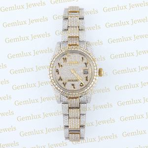 Premium Quality Pass Diamond Tester Dos tonos Árabe Dial D VVS Totalmente helado Moissanite Diamond Baguette Hip Hop Reloj para hombres - Product Image 1