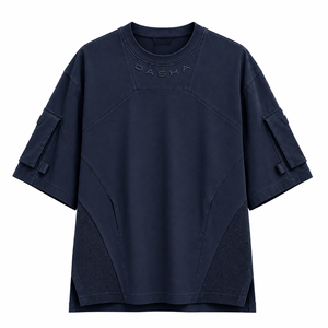 เสื้อยืดคาร์โก้โอเวอร์ไซส์แขนสั้นสีพื้นสไตล์ฮิปฮอปสำหรับผู้ชายขายส่ง - Product Image 3