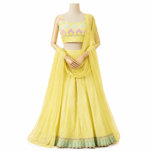 Luxury Lemon Yellow Bridal Lehenga Choli with Embroidered Blouse Soft Net Dupatta Designer Wedding Reception Festive Wear - Product Image 1