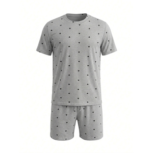 Ensemble de vêtements de détente pour hommes imprimés sur mesure en gros – Pyjama en jersey de coton doux, T-shirt à manches courtes et short, ensemble 2 pièces pour dormir - Product Image 1