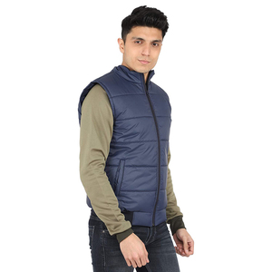 <b>Men's</b> Navy Blue Stand Customized puffy Cut Fit Down <b>Vest</b>, Plus Size Casual Loose Sleeveless Zipper Puffer Jacket, <b>Men's</b> <b>Vest</b> - Product Image 2