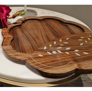 Assiette décorative en bois de manguier avec incrustation MOP, élégant ensemble de 5 pièces en bois pour la décoration de table de mariage et de fête - Product Image 5