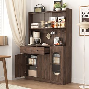 Armadio dispensa da cucina alto 71 pollici con ante in vetro scanalato di grande capacità, mobiletto per microonde e scaffale per panettiere - Product Image 4