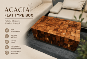 Acacia Flat Type Box Coffee <b>Table</b> Natural Wood <b>Cube</b> Design Living Room Furniture - Product Image 2
