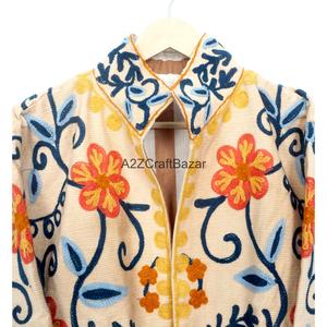 Embossed Cotrise <b>Jacket</b> Vintage Design Eco-Friendly Breathable Quick Dry Cotton Lined <b>Mandarin</b> <b>Collar</b> Winter Outerwear - Product Image 2