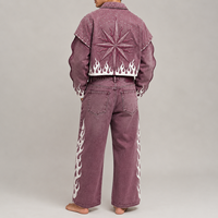Ensemble décontracté d'hiver en coton 100% personnalisé, veste unie ornée de strass et pantalon large à imprimé numérique abstrait – Vente en gros