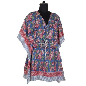 Hand Block Printed Cotton <b>Kaftan</b> XL Handmade Indian Jalabiya Dubai Fashion KFCS100 Abaya <b>Kaftan</b> with Short Sleeves Maxi Design - Product Image 4