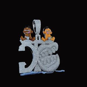 Colgante de Lujo con Letra CKS y Figuras de Dibujos Animados, con Incrustaciones de Diamantes Moissanita VVS, Estilo Hip Hop, Personalizado, Chapado en Oro sobre Plata de Ley - Product Image 6