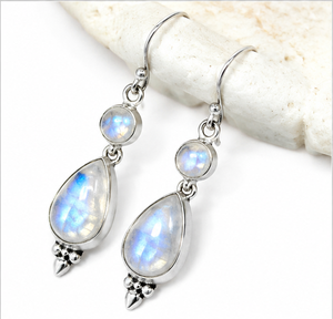 Pendientes Colgantes de Plata de Ley 925 con Piedra Lunar Arcoíris, Pendientes de Gota con Piedra Lunar en Forma de Pera, Regalo para Ella - Product Image 1