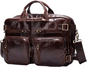 Sac messager pour ordinateur portable en cuir véritable, mallette professionnelle marron avec bandoulière réglable pour hommes et femmes - Product Image 2