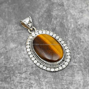 Pendentif en argent sterling massif 925 oeil de tigre pendentif en pierre précieuse bijoux en argent faits à la main bijoux oeil de tigre cadeaux de noël pour elle - Product Image 3