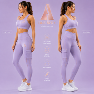 Conjunto de Leggings y Sujetador Deportivo Acanalado Color Lavanda para Mujer, Ropa Deportiva de Cintura Alta para Yoga, Gimnasio y Entrenamiento, Personalizable OEM ODM - Product Image 3