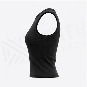 Débardeur court côtelé North Approach à col rond sans manches couleur unie pour le yoga, vêtements de sport pour femmes, respirant, en Spandex et Polyester - Product Image 3