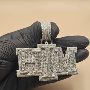 Joyería de Moda, Colgante con Nombre Personalizado, Forma de Baguette de Lujo, Moissanita, Plata 925, Chapado en Oro de 18K, Colgante con Letras Hip Hop - Product Image 2