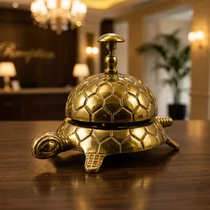 <b>Brass</b> Turtle Shell Reception <b>Bell</b> Geometric Embossed Dome Press <b>Bell</b> Decorative Tabletop Service <b>Bell</b> for Hotel Restaurant - Product Image 4