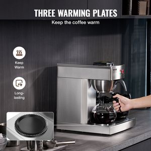 Commerciale 12 tazze di caffè elettrico a goccia con 3 caraffe di vetro e 3 scaldini per uso ufficio - Product Image 3