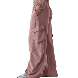 Pantalones Deportivos Rosas para Mujer, Cintura Elástica, Tejido de Punto, Spandex y Algodón, Largos, Color Sólido, con Bolsillos, Estilo para Todas las Temporadas - Product Image 6
