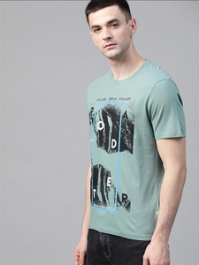 T-shirt décontracté à manches courtes vert clair pour homme, en coton popeline tricoté respirant, idéal pour l'été - Product Image 2