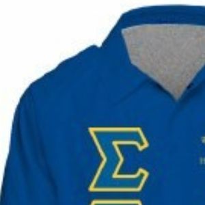 Royal Blue Women's Long Sleeve Button Down <b>Dress</b> Shirt with Gold Embroidered Greek Letters Sorority Formal Apparel - Product Image 6