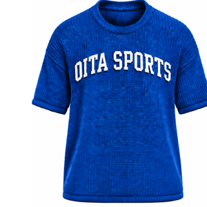 Royal <b>Blue</b> <b>Men</b> Knitted T Shirt Short Sleeve Crew Neck Textured Casual Top Custom Printed Streetwear Summer Fashion Wholesale - Product Image 1