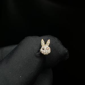 Dainty Bunny Lab Grown Diamond <b>Stud</b> <b>Earring</b> In 14K Gold <b>Helix</b> Piercing Design - Product Image 4