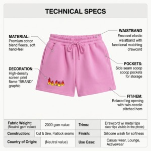 Shorts Casuales de Cintura Elástica de Alta Calidad para Mujer, 100% Algodón, Personalizados OEM, 350GSM, Transpirables, Corte Regular - Product Image 4