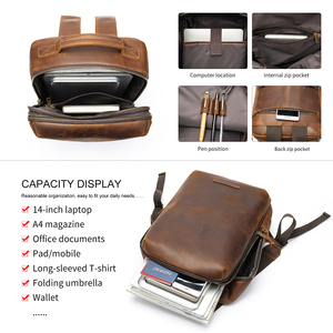 Brown Genuine <b>Leather</b> <b>Backpack</b> Tote Convertible <b>Laptop</b> Bag Minimalist Large Capacity Zipper Carry for Office Travel - Product Image 5