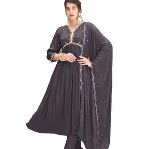 Vestido de Anarkali de trabajo hecho a mano con bordado de Chinon puro de diseñador de Fab Zone - Product Image 1