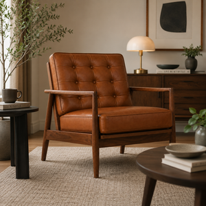 Sillón de Cuero de Estilo Moderno, Sofá Individual de Cuero Genuino, Comodidad Premium para Muebles de Sala de Estar, Villa, Hotel y Oficina - Product Image 1