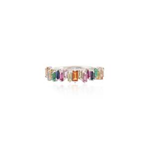 14K Solid Gold Rainbow Sapphire Eternity Wedding Ring with Prong Setting - Product Image 3