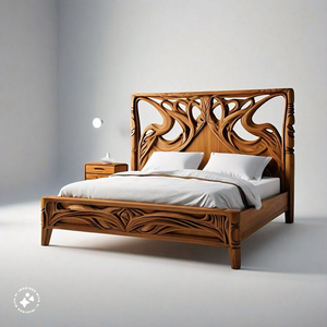 Elegante plataforma de cama redonda combinada con un impresionante arco geométrico de madera para la pared, disponible a precios de mayorista. - Product Image 4