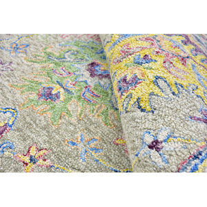Tapis moderne abstrait en laine tufté à la main, multicolore bleu, jaune et rose, avec envers en latex, pour la décoration intérieure - Product Image 1