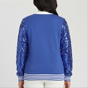 <b>Custom</b> Royal Blue Knitted 100% Cotton Varsity Cardigan Sequin Sleeves Embroidery Letter V Neck Button Front Logo Greek Sweater - Product Image 5