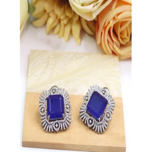 Beautiful Premium Quality Brass <b>Silver</b> Plated Zircon Trendy <b>Stud</b> Earring Women's Evening Look Party Wear Fashion Collection - Product Image 2